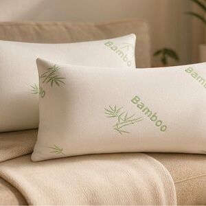 BAMBOO Pillow Set - White with Green Accents
